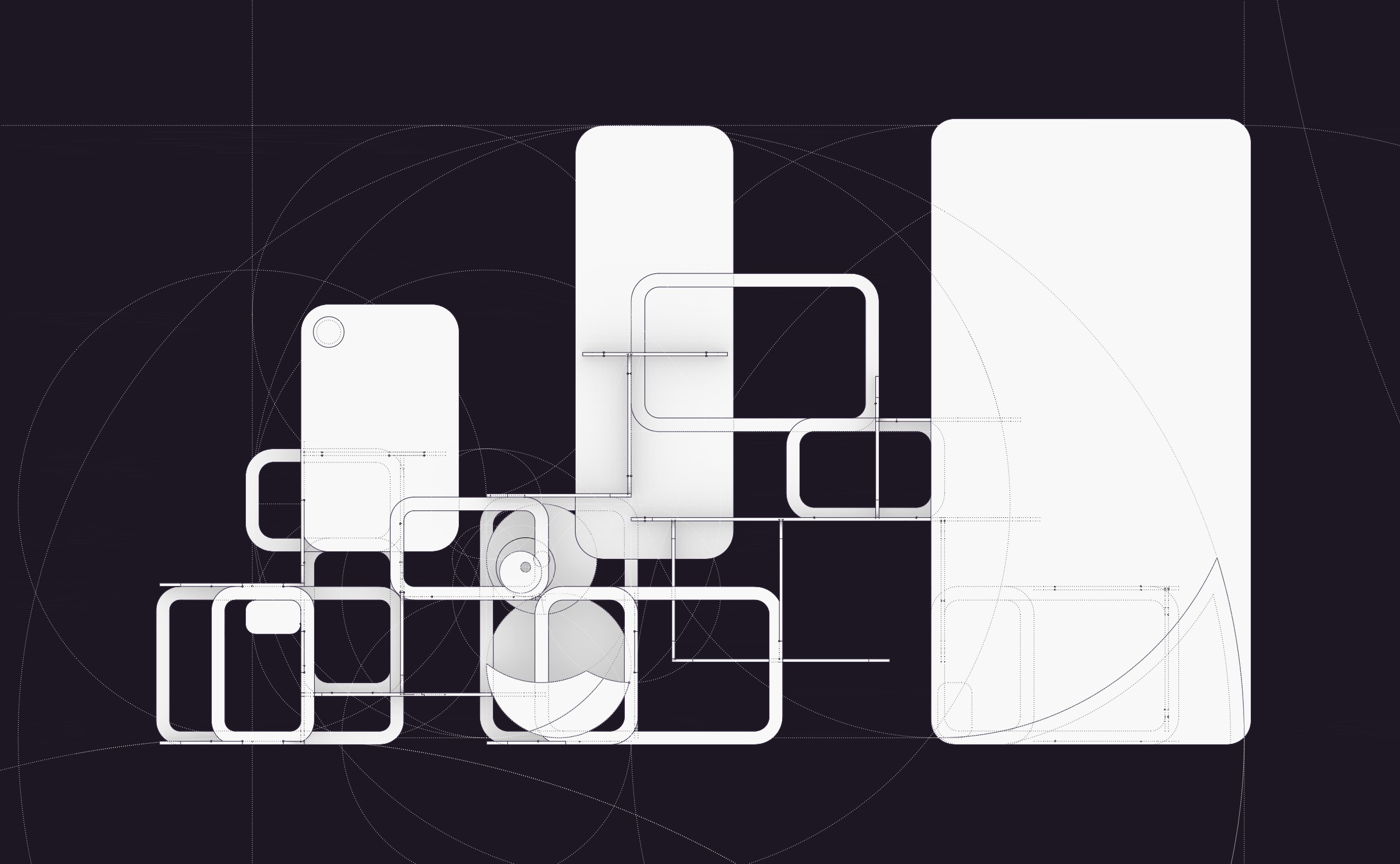 Biombo furniture integrated with golden ratio geometry shown in Arctic view from Rhino 3D