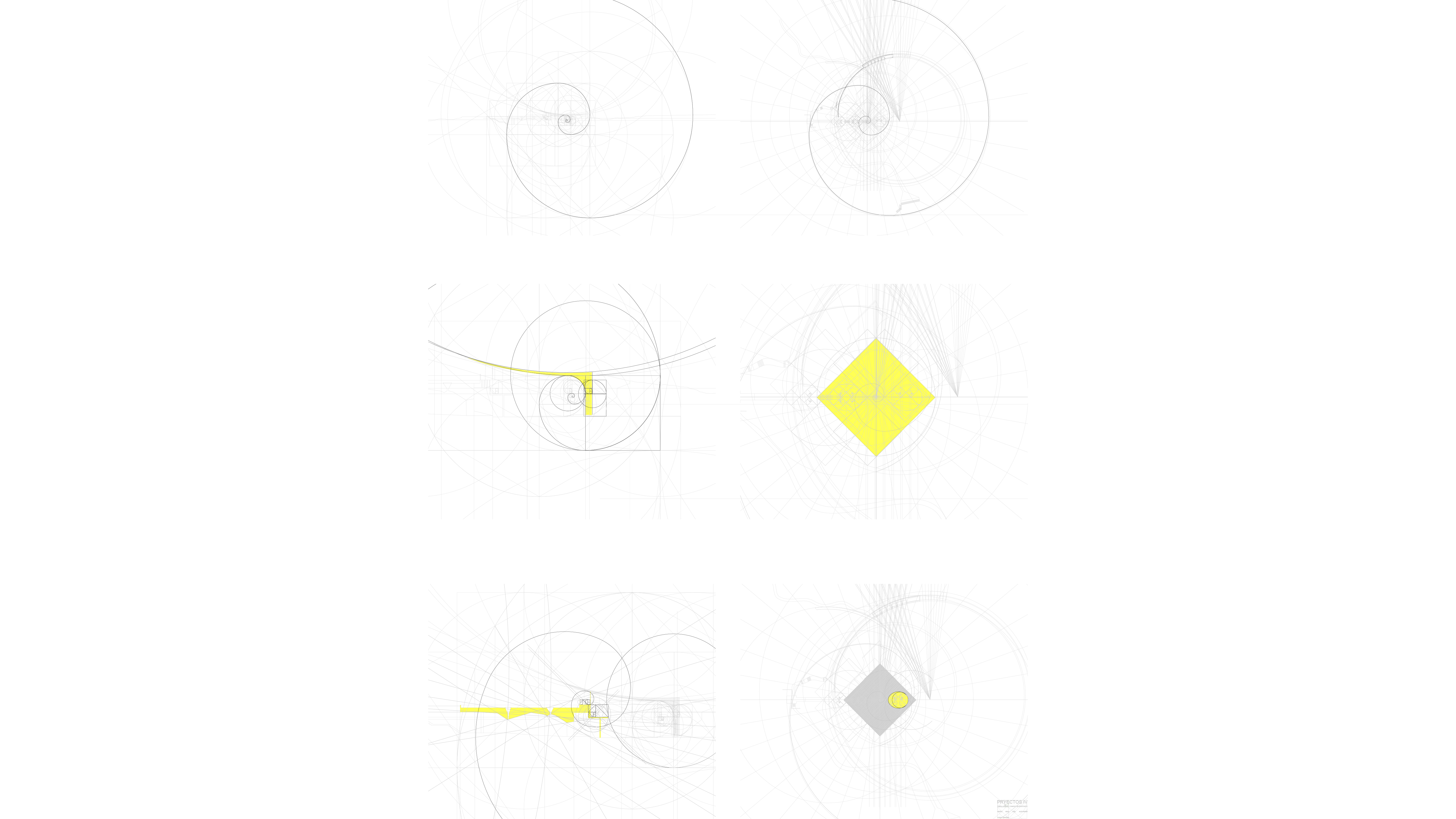 Golden ratio design process diagrams showing geometric construction of chapel plan and section in sequential steps